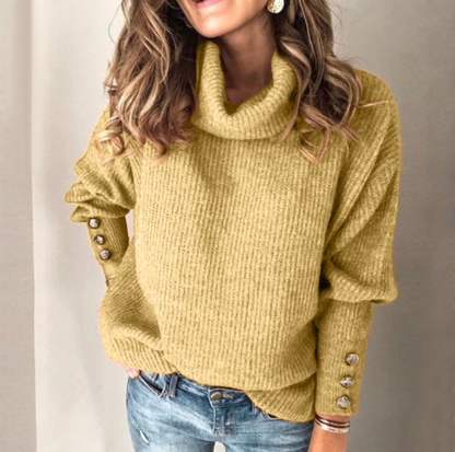 Ladies Loose Turtleneck Button Knit Sweater