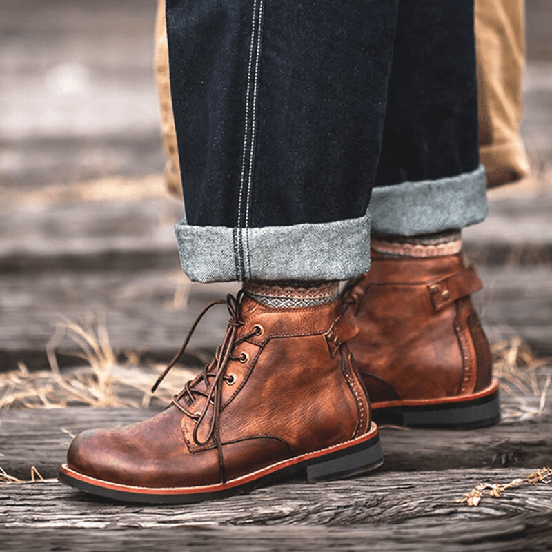 Bottes en cuir imperméable antidérapantes pour hommes, à la fois décontractées et rétro