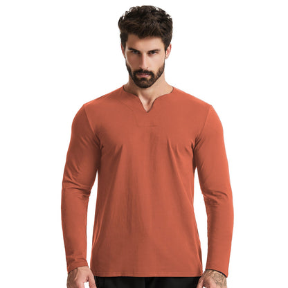 T-shirt décontracté à manches longues et col en V pour hommes