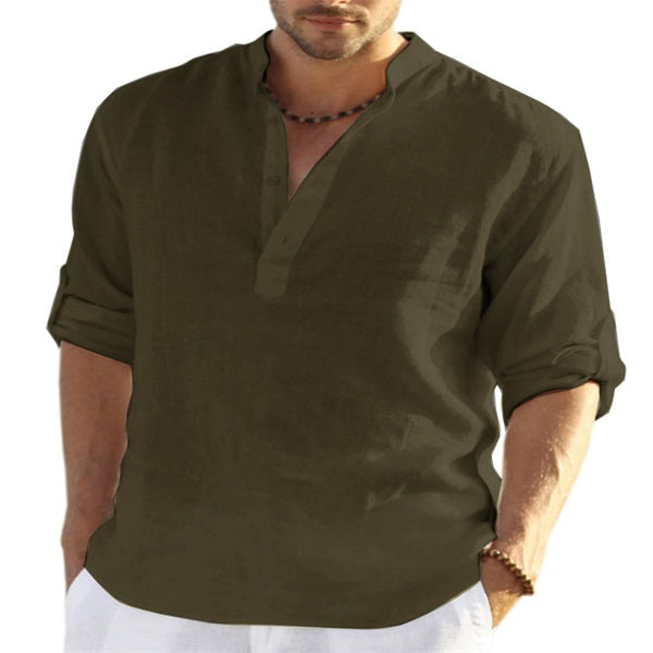 ?Vendite calde? - Camicia a maniche lunghe da uomo in cotone e lino-10