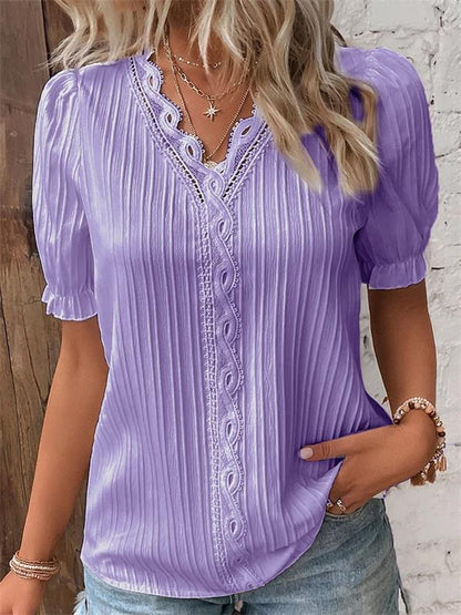 Chemise élégante en dentelle unie à col en V (achetez-en 2, livraison gratuite)