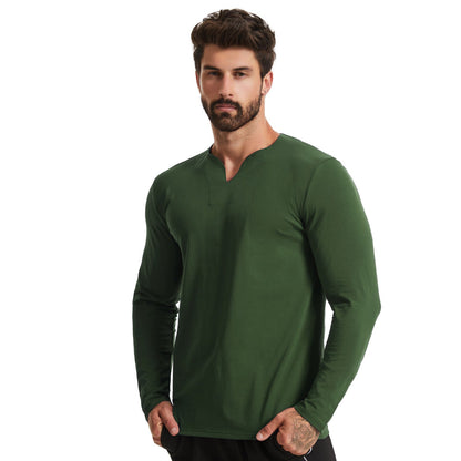 T-shirt décontracté à manches longues et col en V pour hommes