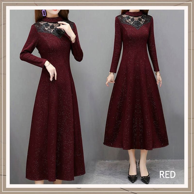 Robe en velours brodée de dentelle