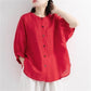 Chemise en lin et coton pour femme, manches lanternes