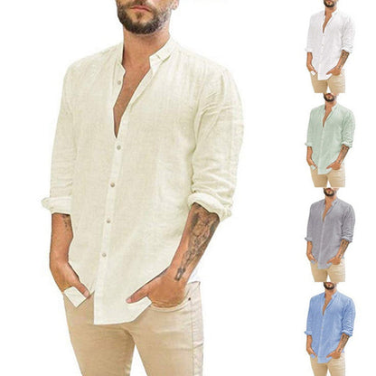 Chemise Henley en coton et lin respirante pour hommes