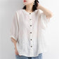 Chemise en lin et coton pour femme, manches lanternes