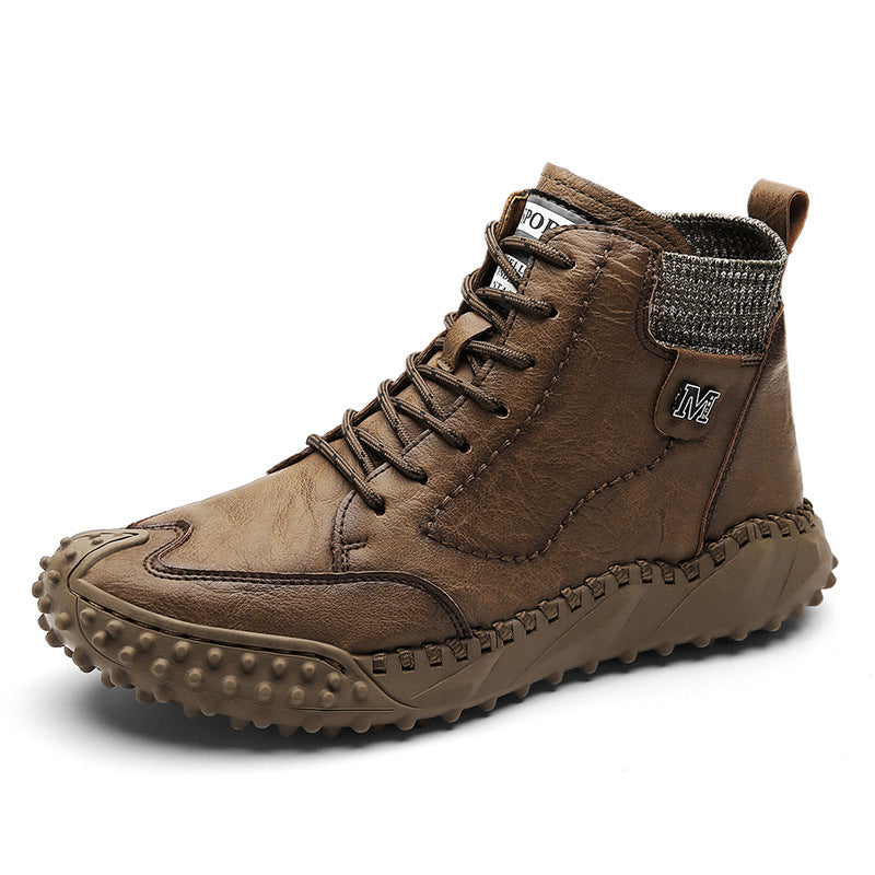 Bottes de cheville rétro en cuir microfibre antidérapant pour hommes