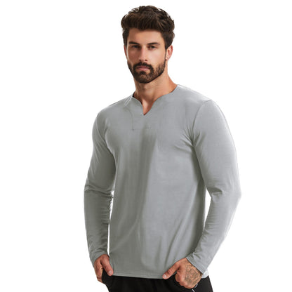 T-shirt décontracté à manches longues et col en V pour hommes