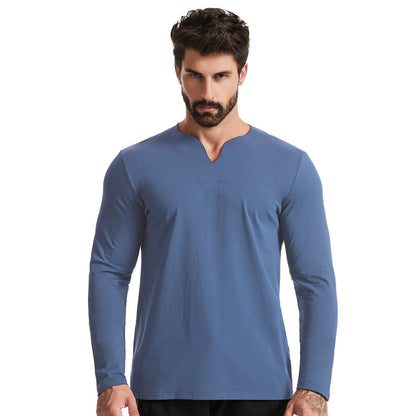 T-shirt décontracté à manches longues et col en V pour hommes