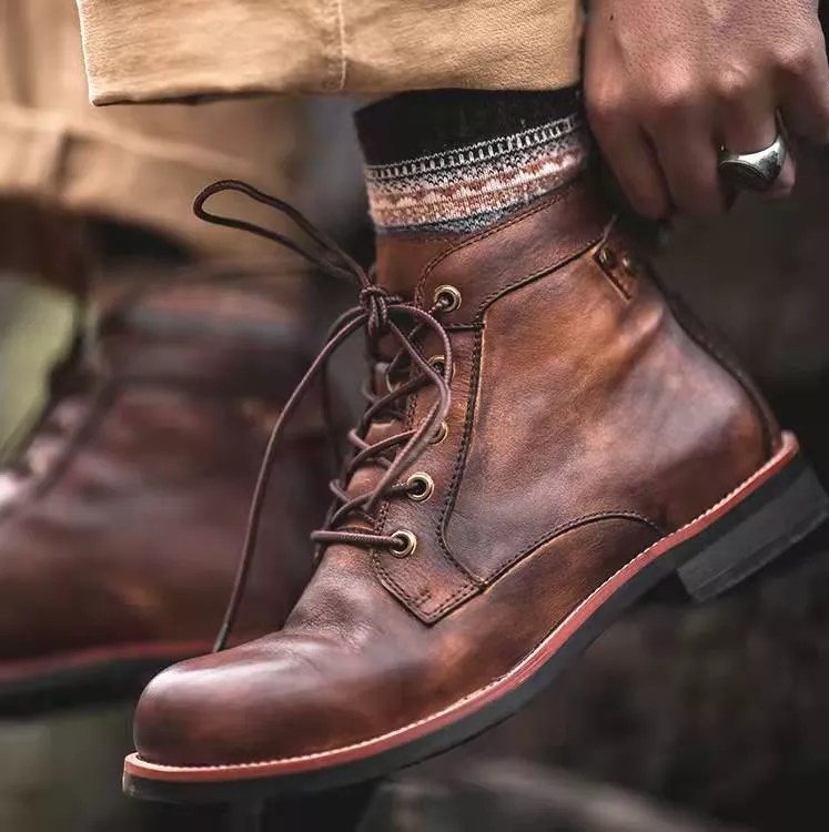 Bottes en cuir imperméable antidérapantes pour hommes, à la fois décontractées et rétro