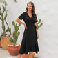 Robe avec col en V et taille haute