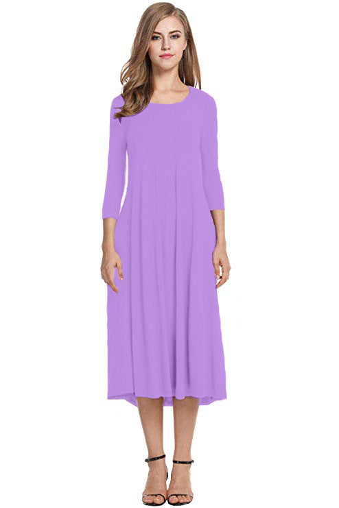 Nouveau style - Robe à demi-manches de couleur unie pour femmes